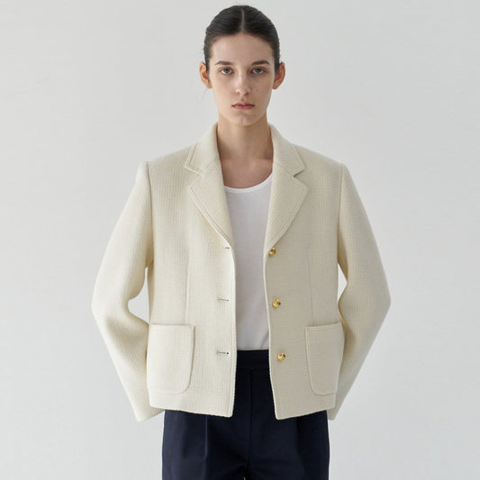 Dame Elegant Blazer med struktureret væv og gyldne knapper Stilla