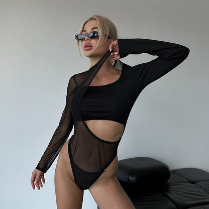 Dame Gennemsigtig Bodysuit med asymmetrisk Snit Stilla