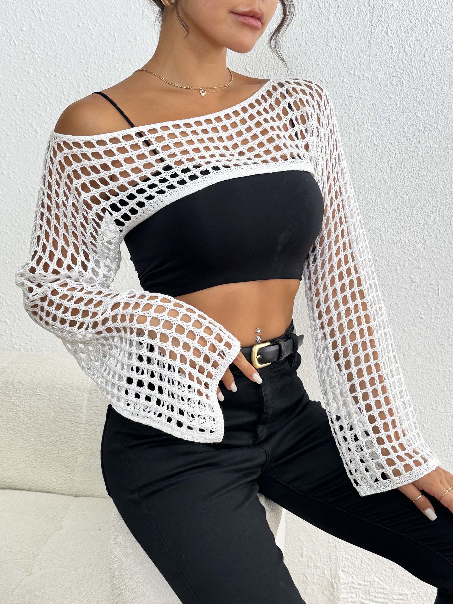 Dame afslappet netoverdel med lange ærmer og bred pasform Stilla