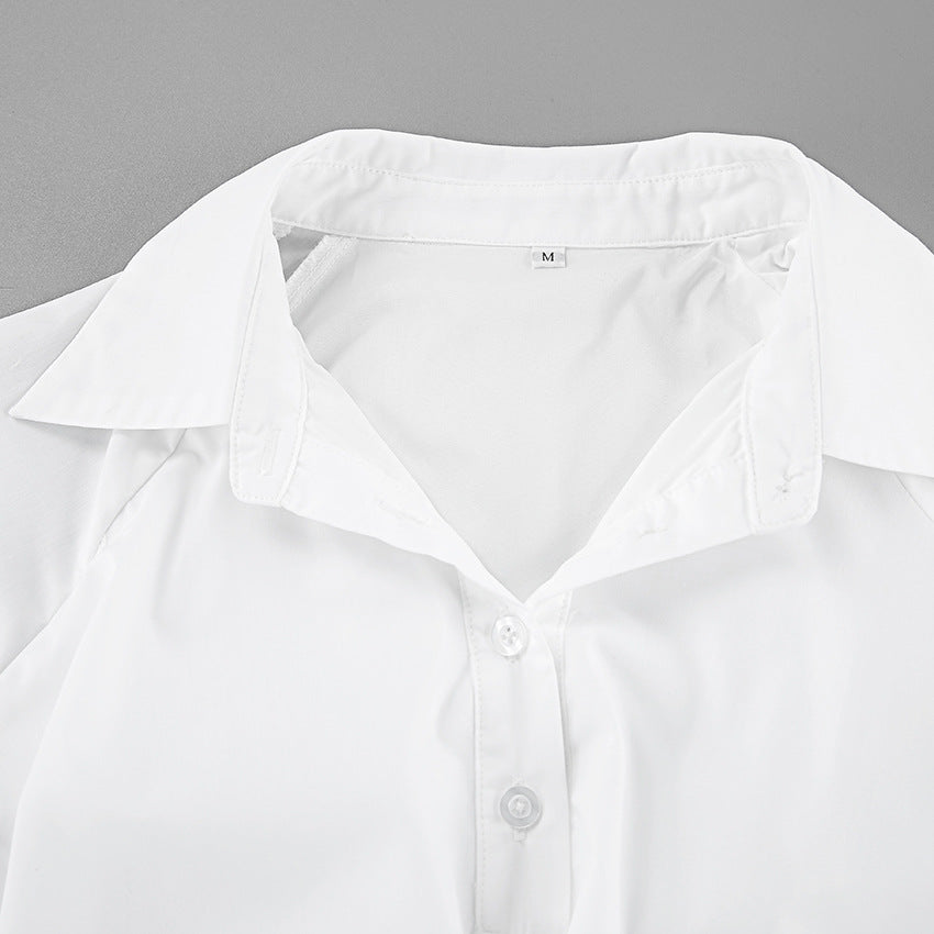 Dame cropped bluse med voluminøse ærmer og elegant høj krave Stilla