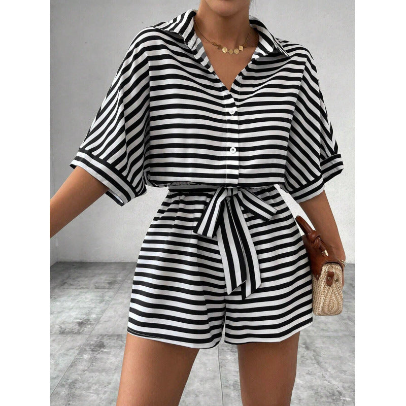 Dame Stribet Casual Knap-Op Jumpsuit Stilla