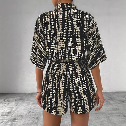 Dame stribet kortærmet skjorte og shorts sæt Stilla