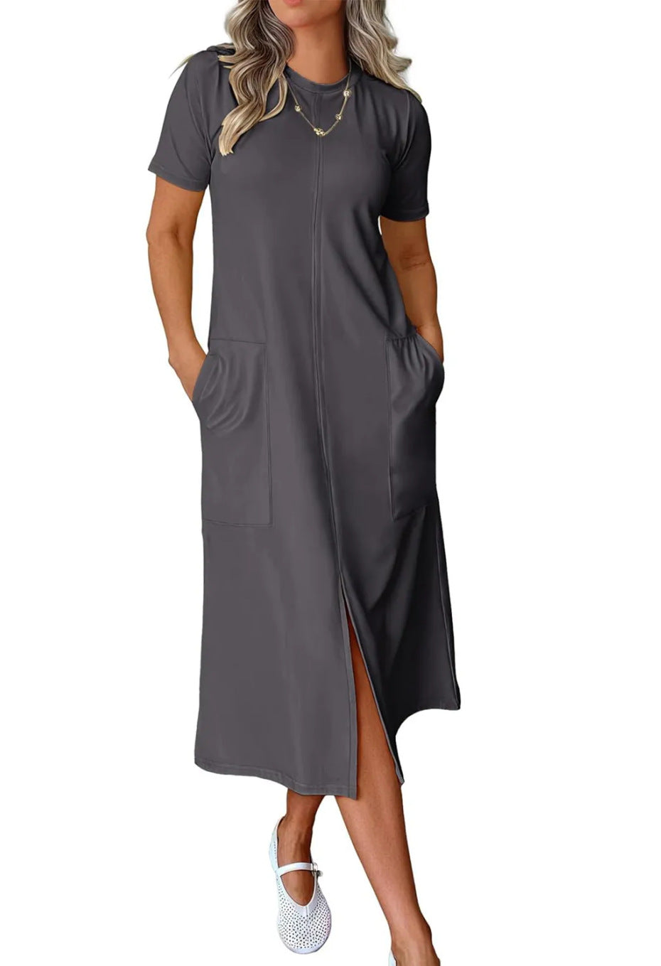 Dame afslappet maxikjole med praktiske lommer og sidelæg Stilla