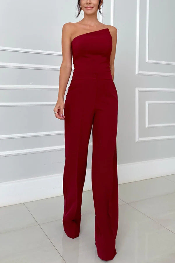 Dame Elegant jumpsuit med asymmetrisk skæring og bredt ben Stilla