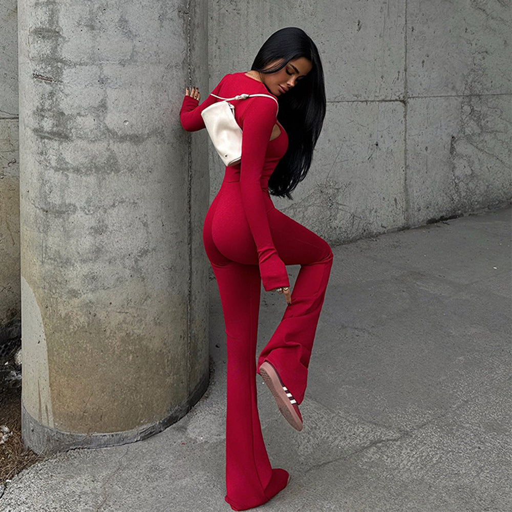 Dame Figurformende Jumpsuit med Cut-Out-detalje og stilfuldt langærmet design Stilla