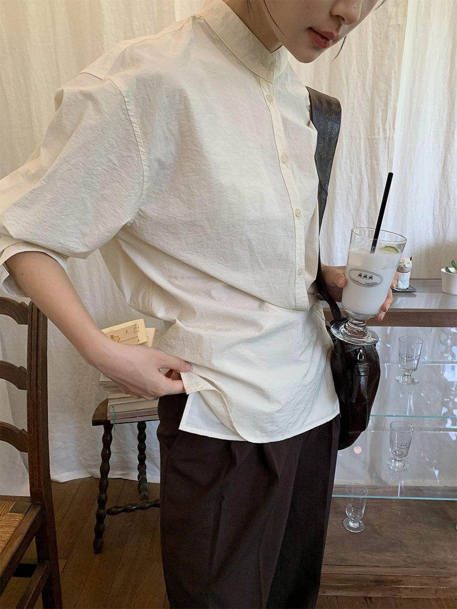 Dame elegant bluse skjorte med asymmetrisk knaplukning og moderne krave Stilla