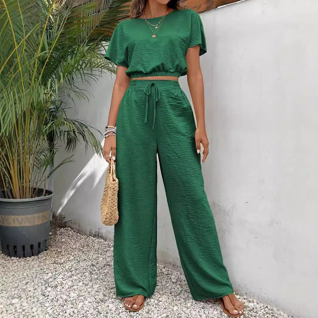 Dame Cropped Top og løstsiddende bukser Sæt Stilla