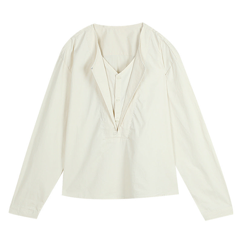 Dame afslappet langærmet skjorte med struktureret udskæring og knapdetaljer Stilla