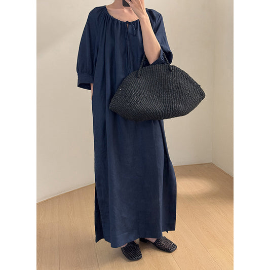 Dame afslappet maxikjole med bånd og pufærmer Stilla