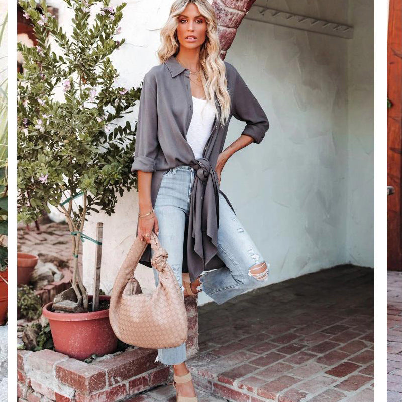 Dame afslappet og elegant skjorte med bælte Stilla