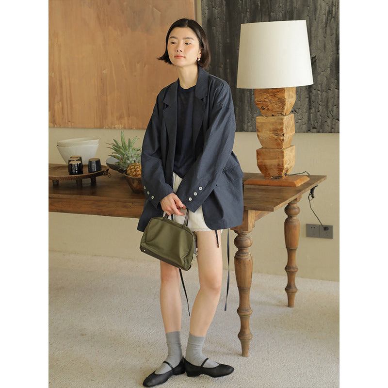 Dame afslappet oversized blazerjakke med justerbar taljesnor og skrå revers Stilla