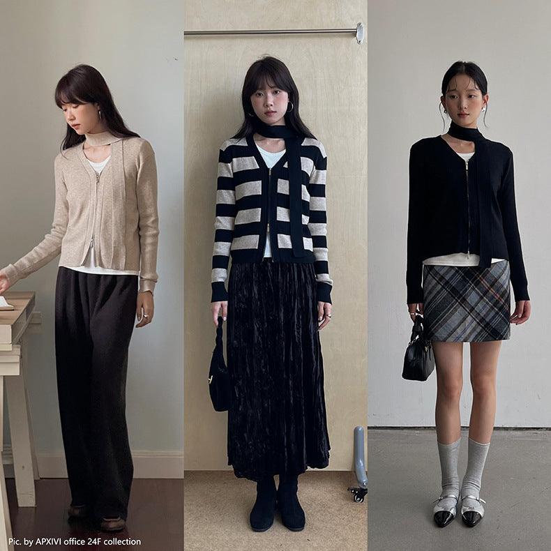 Dame afslappet cardigan med elegant sjalskrave og lynlås Stilla