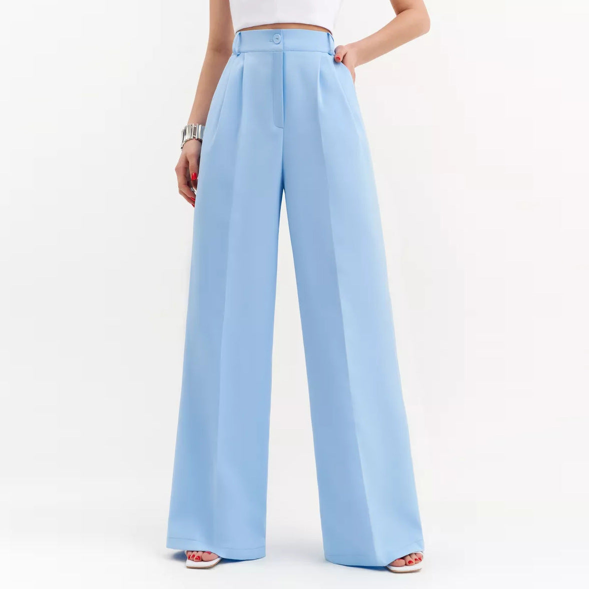 Dame elegant indpakningsoverdel med voluminøse ærmer og højtsiddende palazzo-bukser Stilla