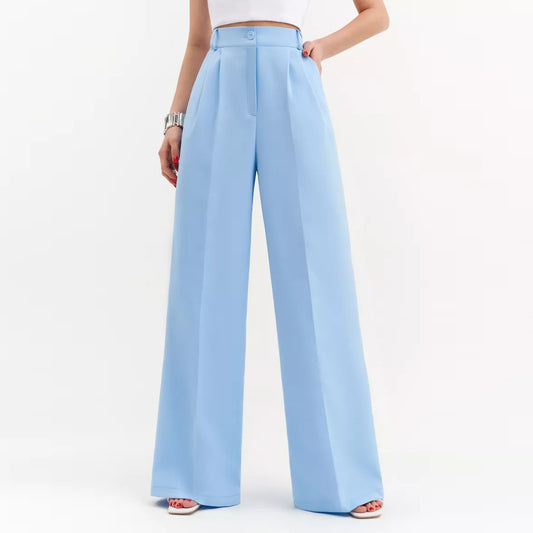 Dame elegant indpakningsoverdel med voluminøse ærmer og højtsiddende palazzo-bukser Stilla