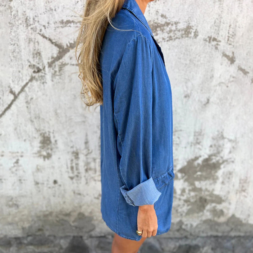 Dame afslappet Denim-blazerjakke med elegante detaljer og løs pasform Stilla