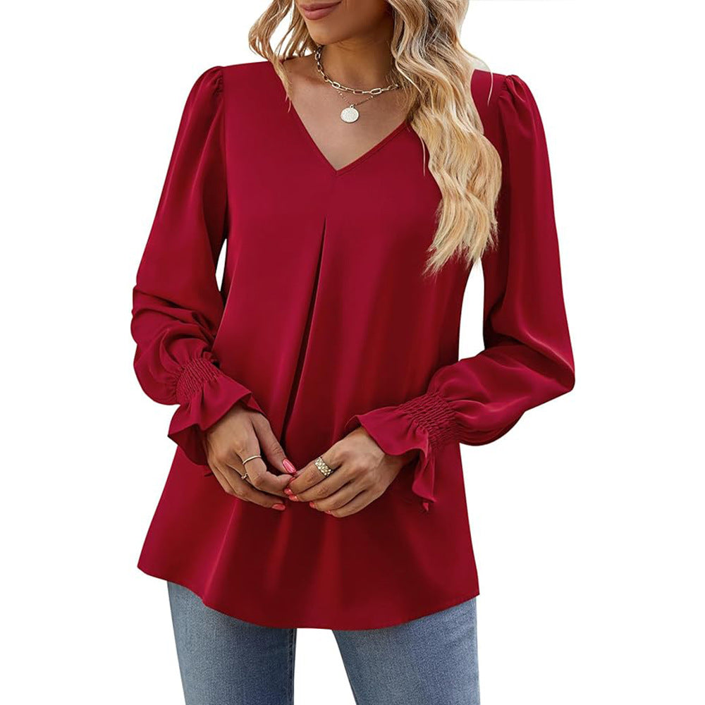 Dame elegant bluse med puffærmer Stilla