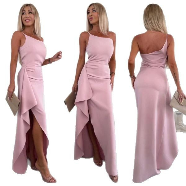 Dame Elegant aftenkjole med asymmetrisk kant Stilla