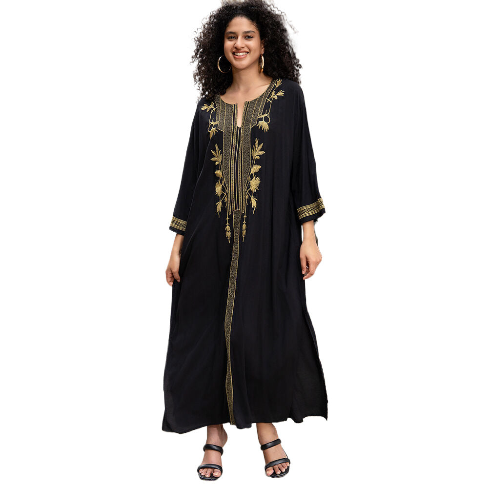 Dame elegant kaftan med kunstnerisk gylden broderi Stilla