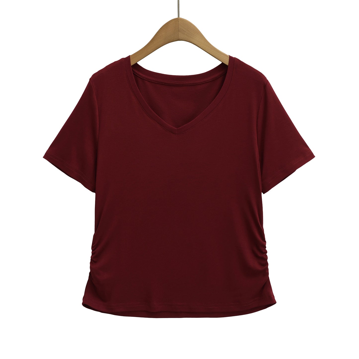 Dame afslappet kortærmet V-hals T-shirt med ruching Stilla