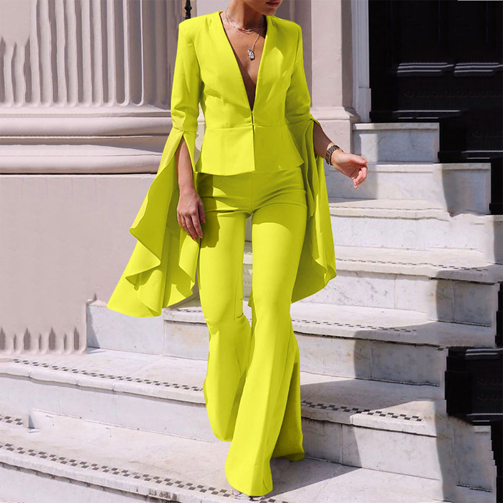 Dame Glamourøs Jumpsuit med voluminøse ærmer og dyb V-udskæring Stilla