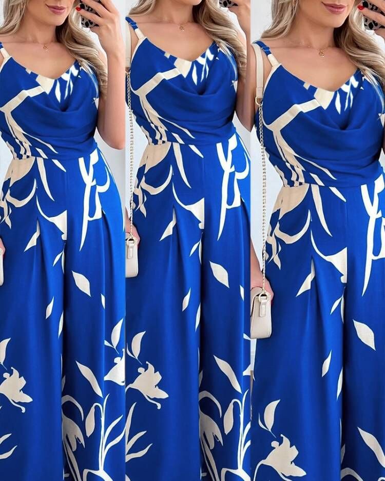 Dame Elegant skåret Jumpsuit med draperingsdetaljer og blomsterprint Stilla
