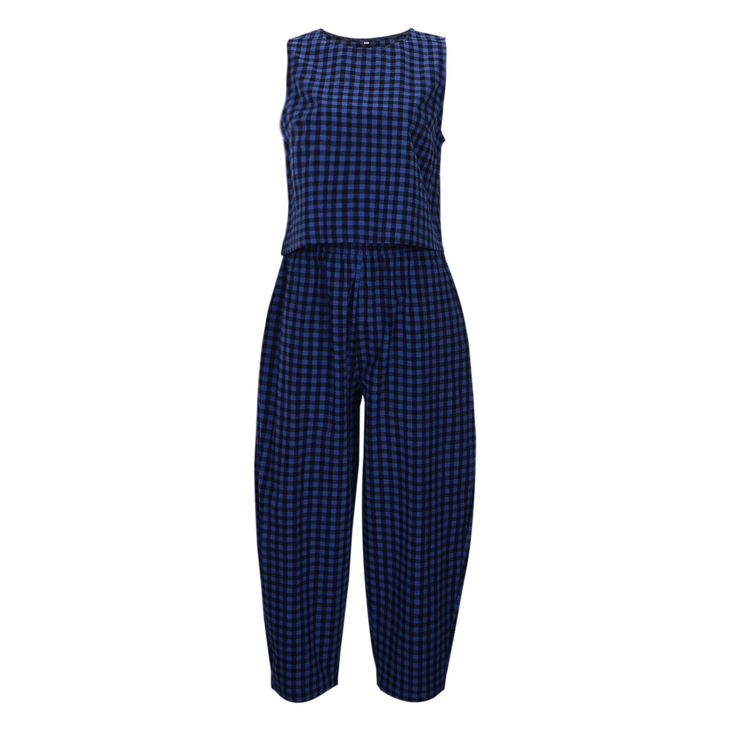 Dame komfortabel jumpsuit med ternet mønster og bredt skårne ben Stilla