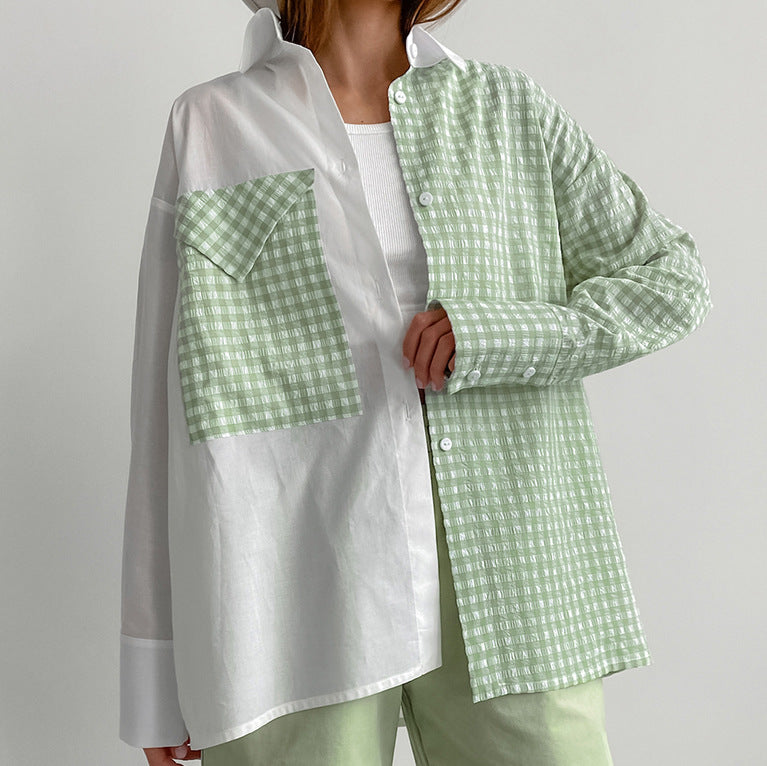 Dame Moderne Ternet Skjorte med Overdimensioneret Snit Stilla