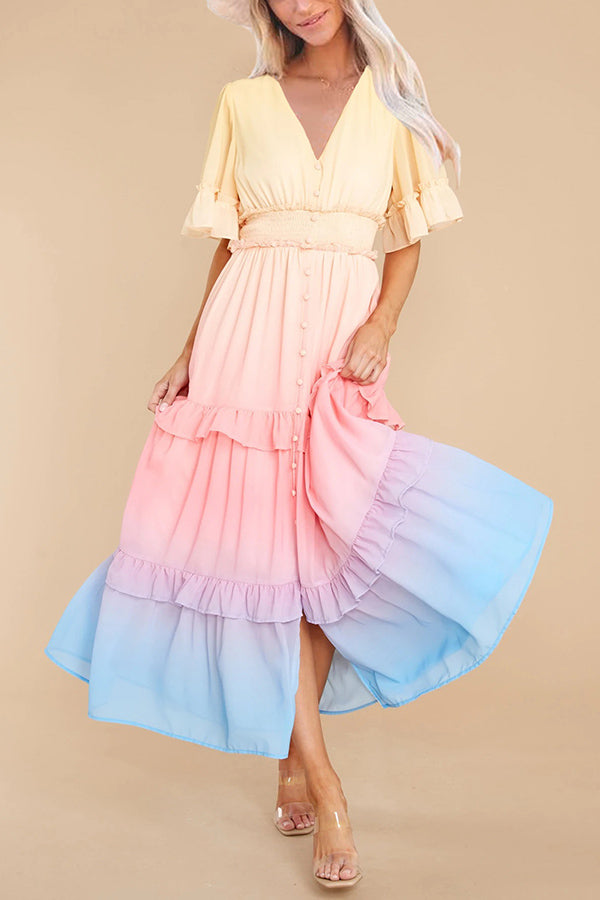 Stilla | Ombre Sunsæt Ruffles Maxi Kjole