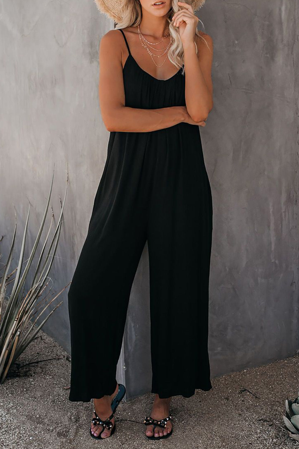 Dame Casual Bomulds-Jumpsuit med Spaghetti-stropper og sidelommer Stilla