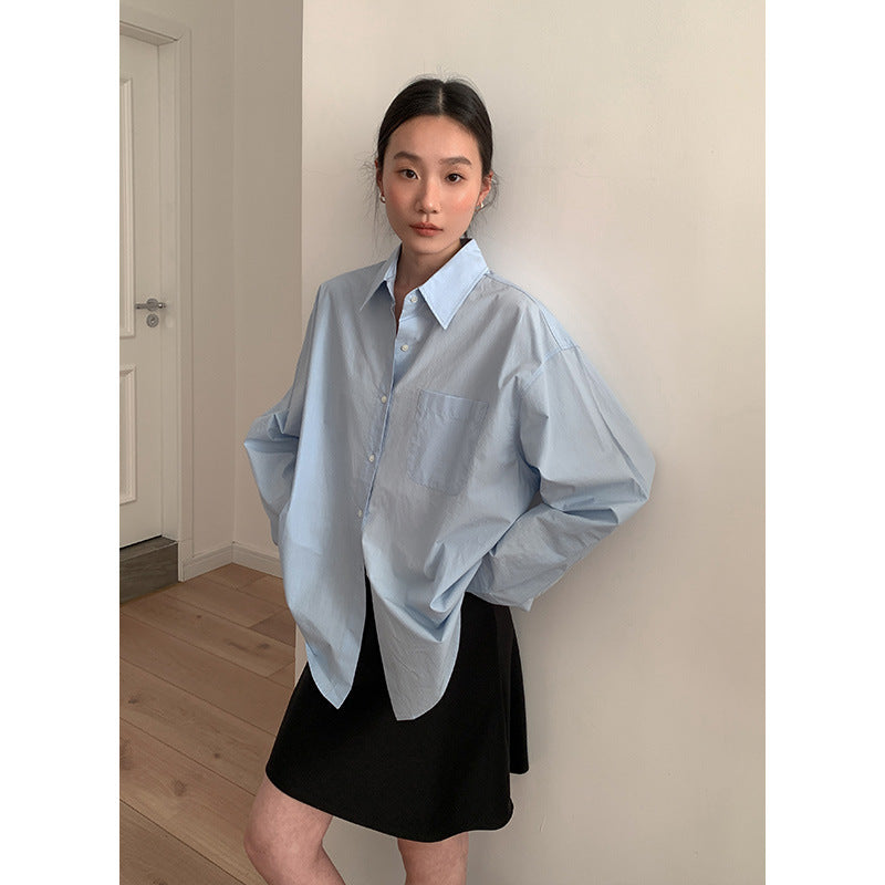 Dame afslappet oversized skjorte med fin struktur og brystlomme Stilla