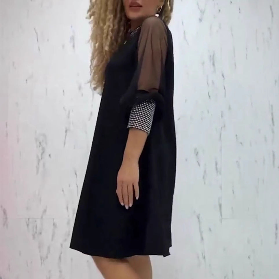 Dame Elegant Aftenkjole med gennemsigtige Puffærmer og glitrende Krave Stilla