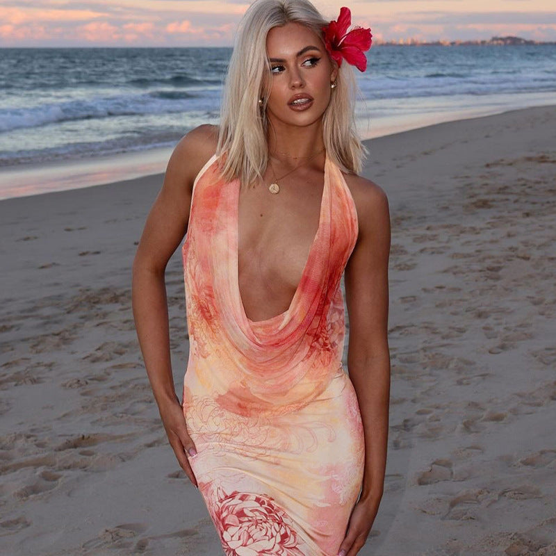 Dame Elegant aftenkjole med dyb udskæring og flydende stof Stilla