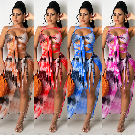 Dame Cut-Out Maxikjole med bindbare detaljer og høj sideslids Stilla