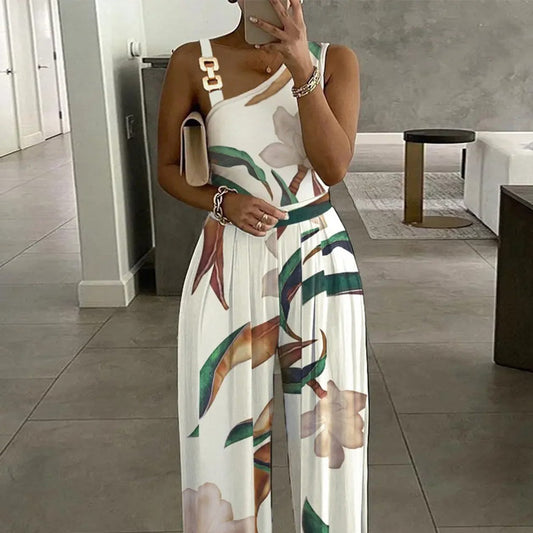 Dame Elegant One-Shoulder Jumpsuit med blomsterdesign Stilla