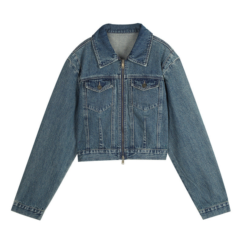 Dame cropped jeansjakke med klassisk krave og brystlommer Stilla