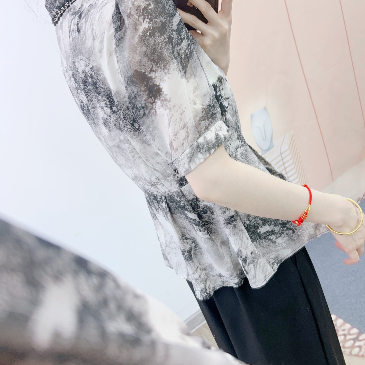 Dame Elegant Bluse med grafisk mønster og moderigtig krave Stilla