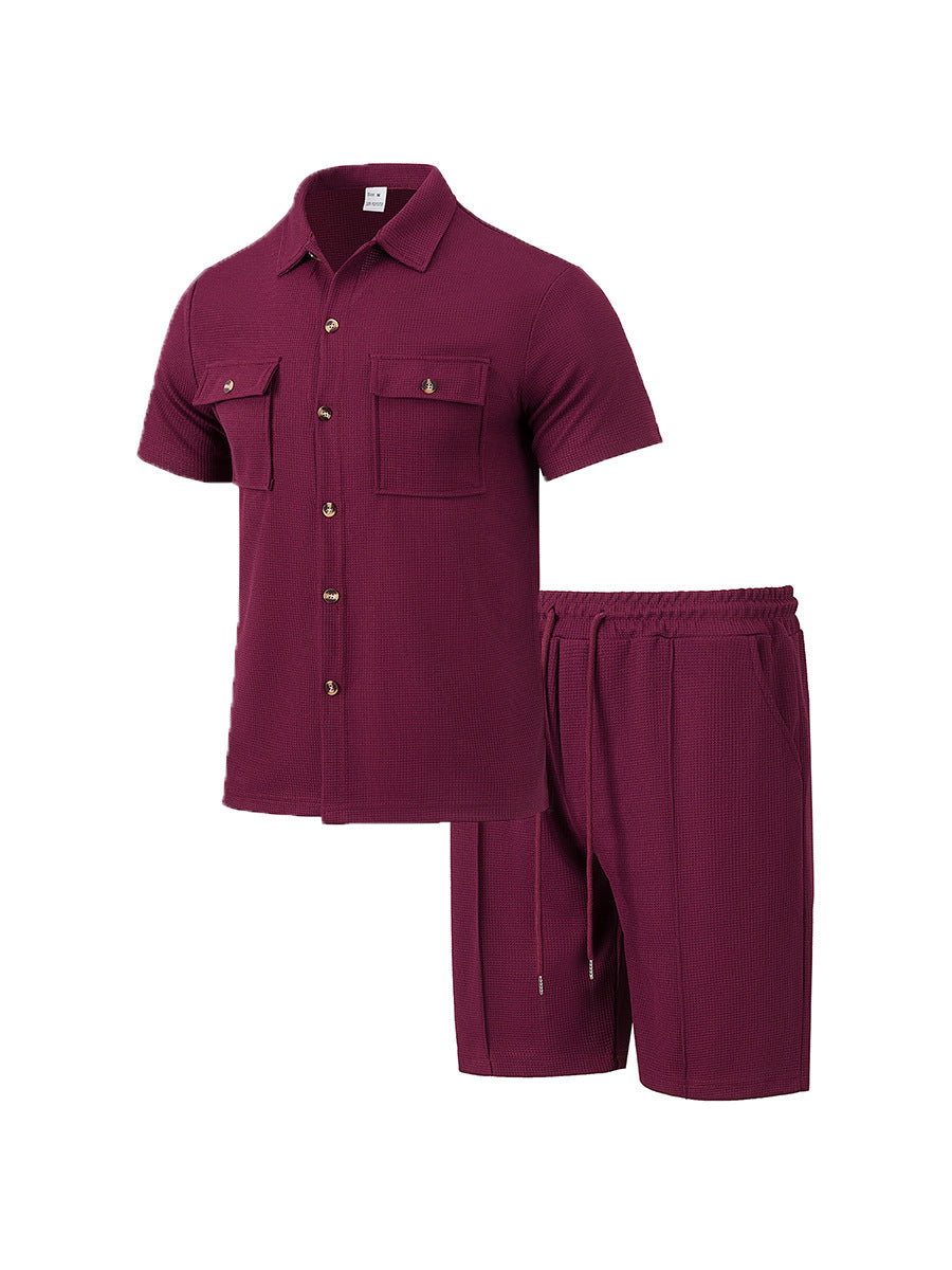 Herrer casual kortærmet skjorte og elastiske shorts-sæt Stilla