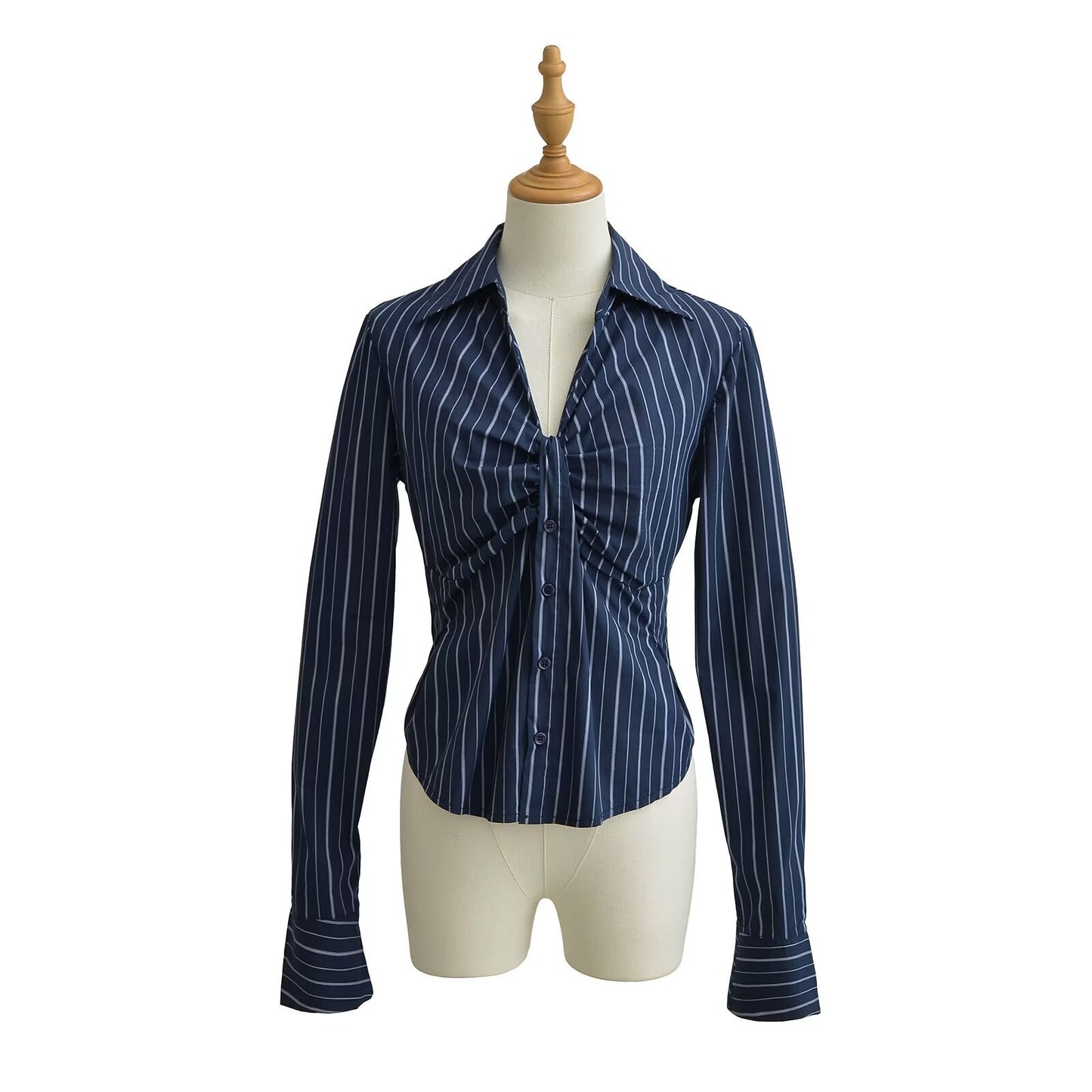 Dame figursyet ternet skjorte med elegante draperingsdetaljer Stilla