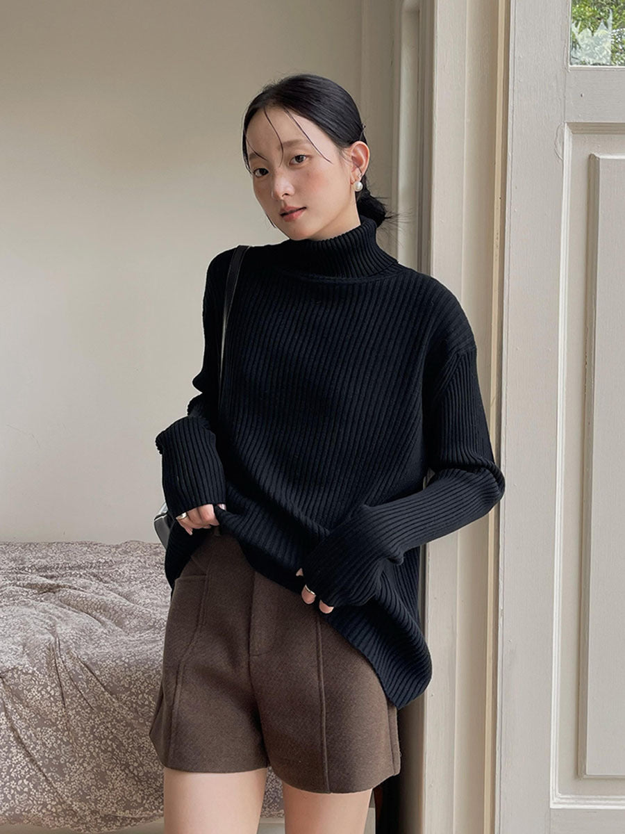 Dame afslappet rullekrave sweater med fin ribstrik og oversized pasform Stilla