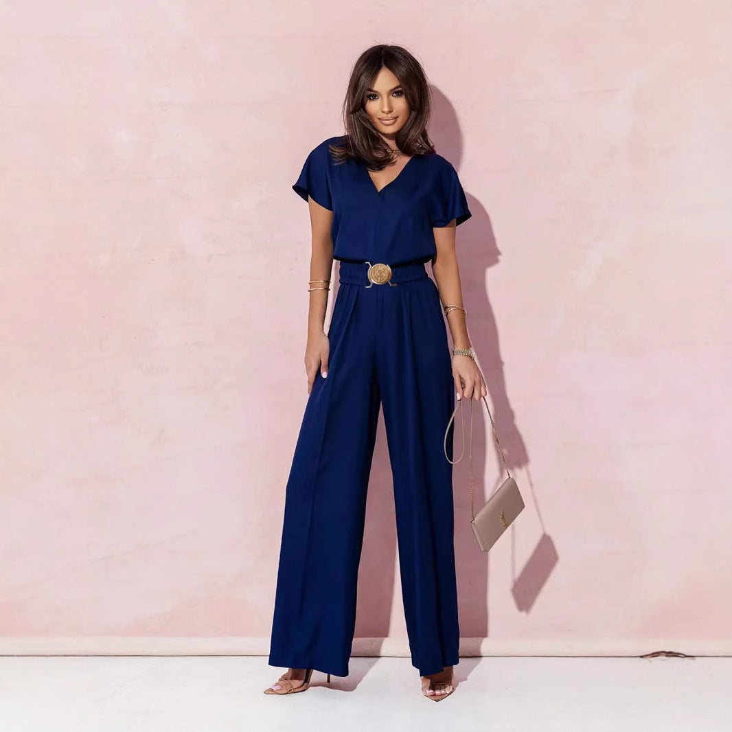 Dame Luftig Jumpsuit med elastisk talje og V-udskæring Stilla