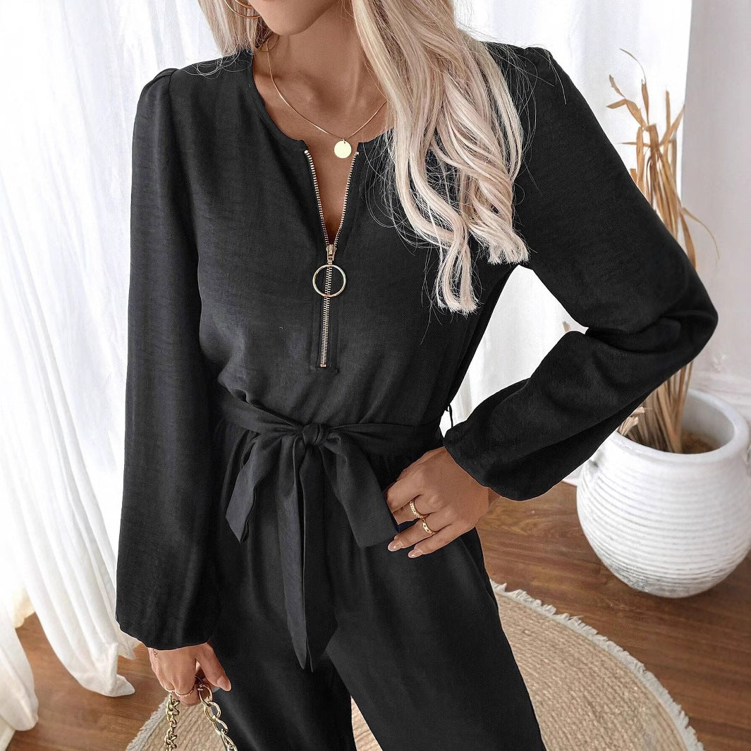 Dame Elegant Jumpsuit med kontrasterende Bindebælte Stilla