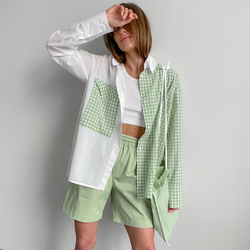 Dame Moderne Ternet Skjorte med Overdimensioneret Snit Stilla