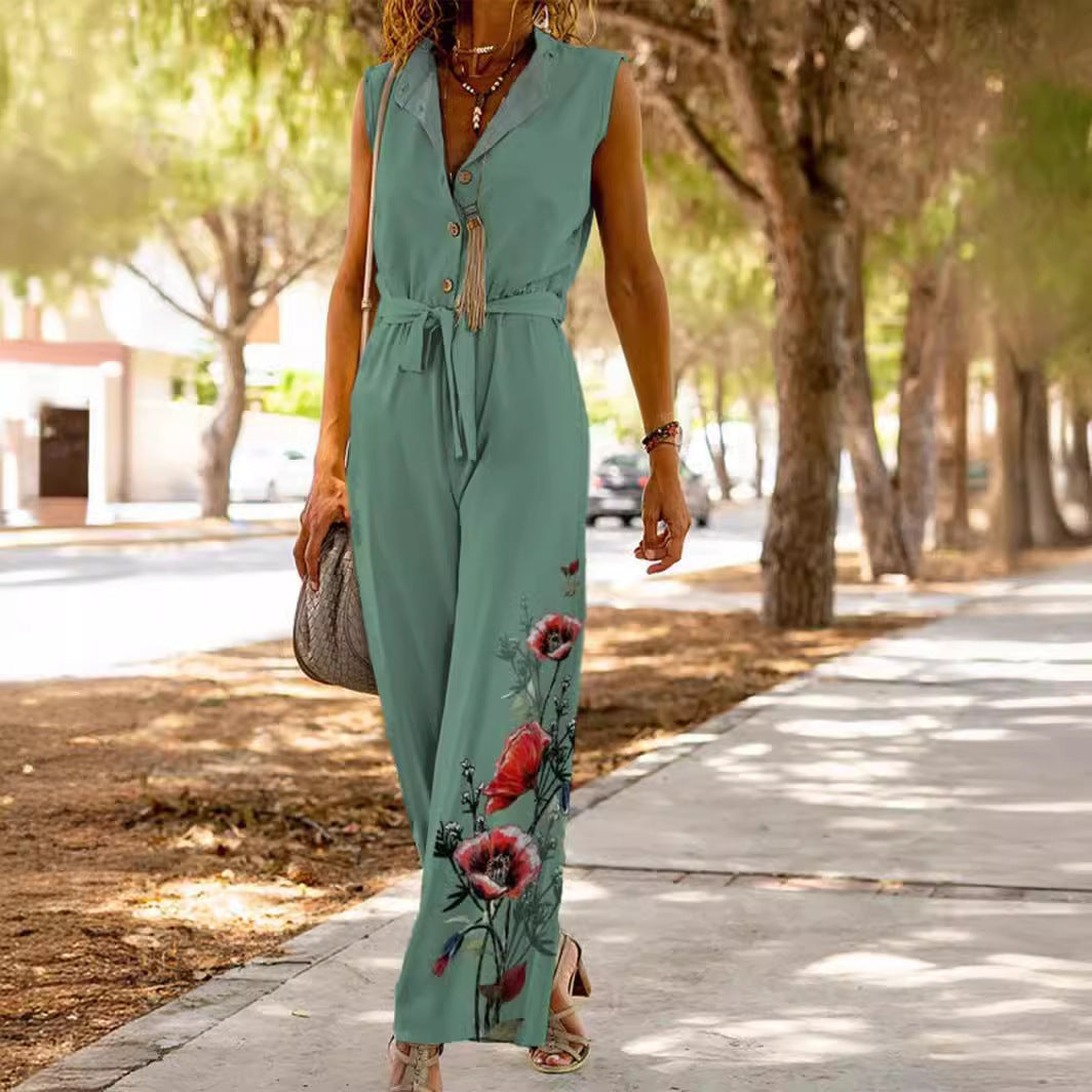 Dame Floral Tryk ærmeløs Jumpsuit med justerbar talje Stilla