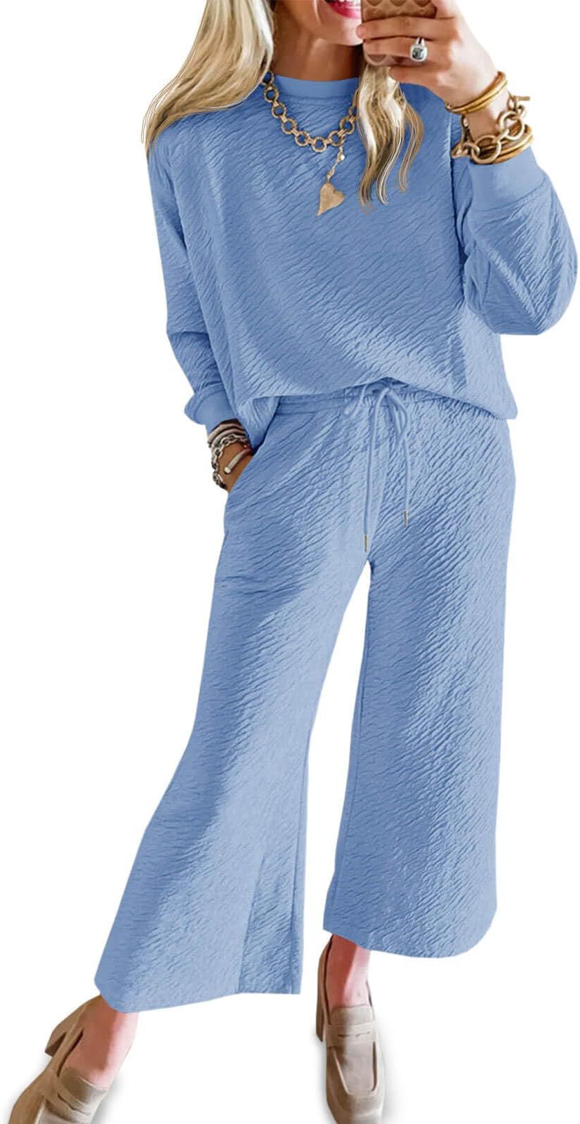 Dame afslappet lounge-sæt med tekstureret stof og elastisk linning Stilla