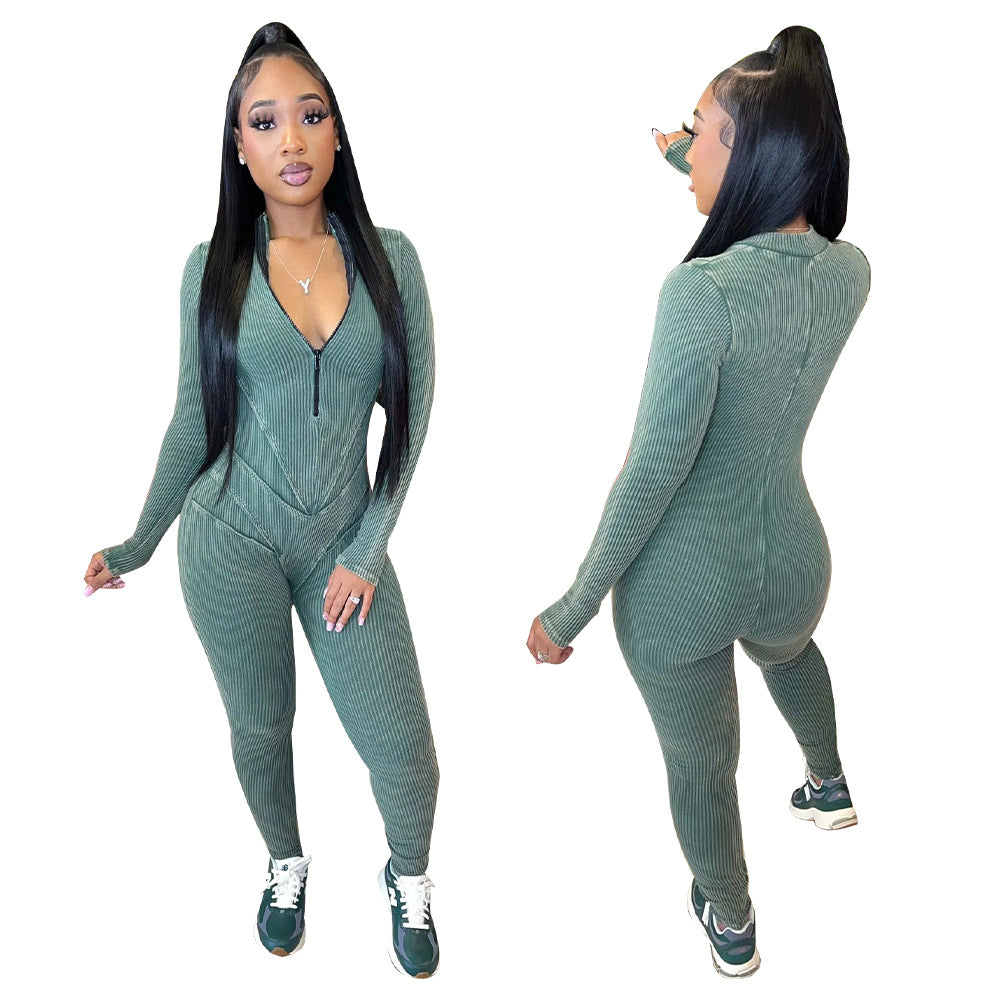 Dame Langærmet Jumpsuit med lynlås og stilfuldt snit Stilla