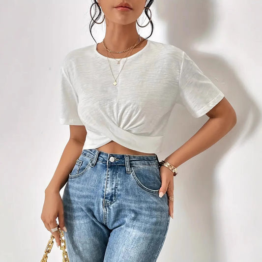 Dame afslappet bomuldsoberdel med knude-design Stilla