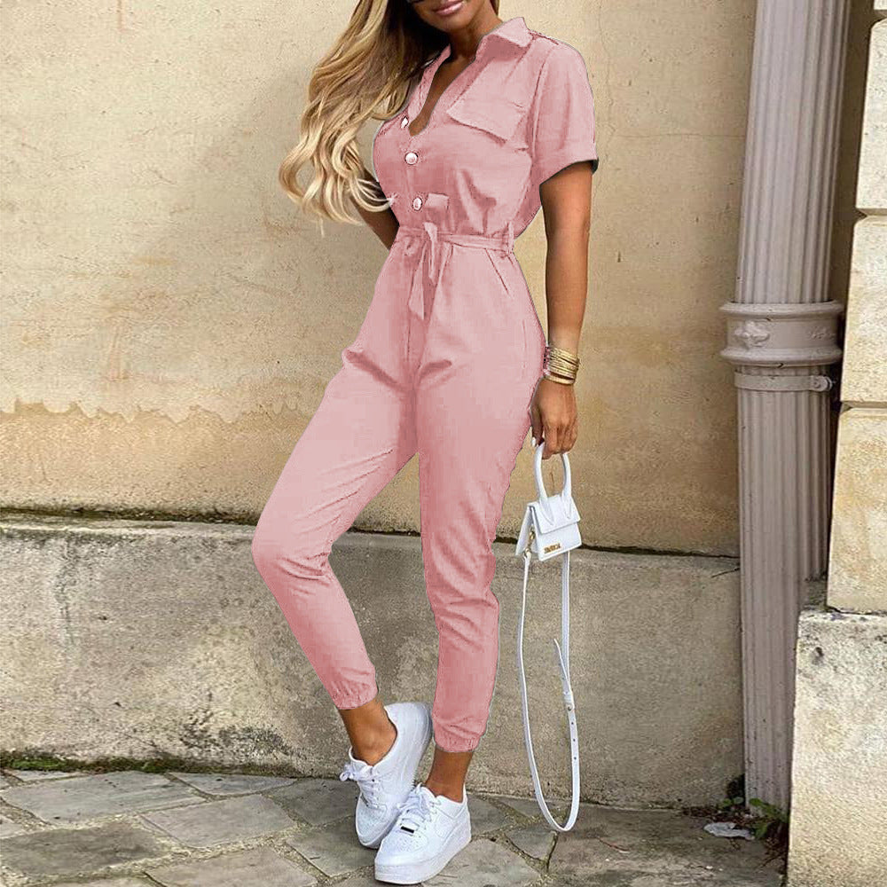 Dame Elegant Jumpsuit med justerbar taljebælte og lommer Stilla