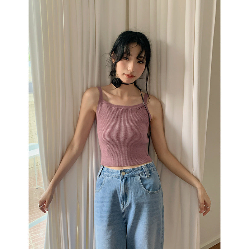 Dame Cropped Top i ribbet materiale Stilla