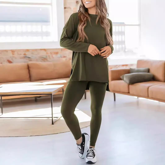 Dame Sporty Lang Tunika Bluse og Leggings Sæt Stilla