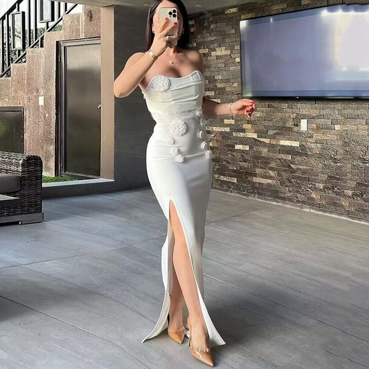 Dame Elegant aftenkjole med blomsterdesign og split Stilla